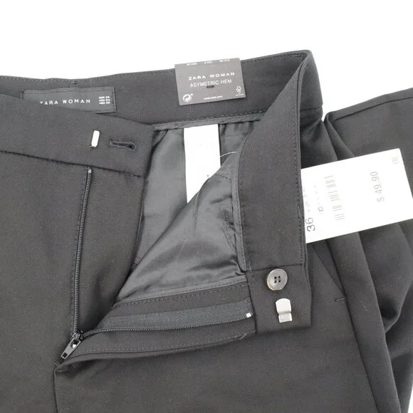 NWT Zara pants women's 4 Asymmetric Hem black cotton blend career preppy work - Picture 12 of 15